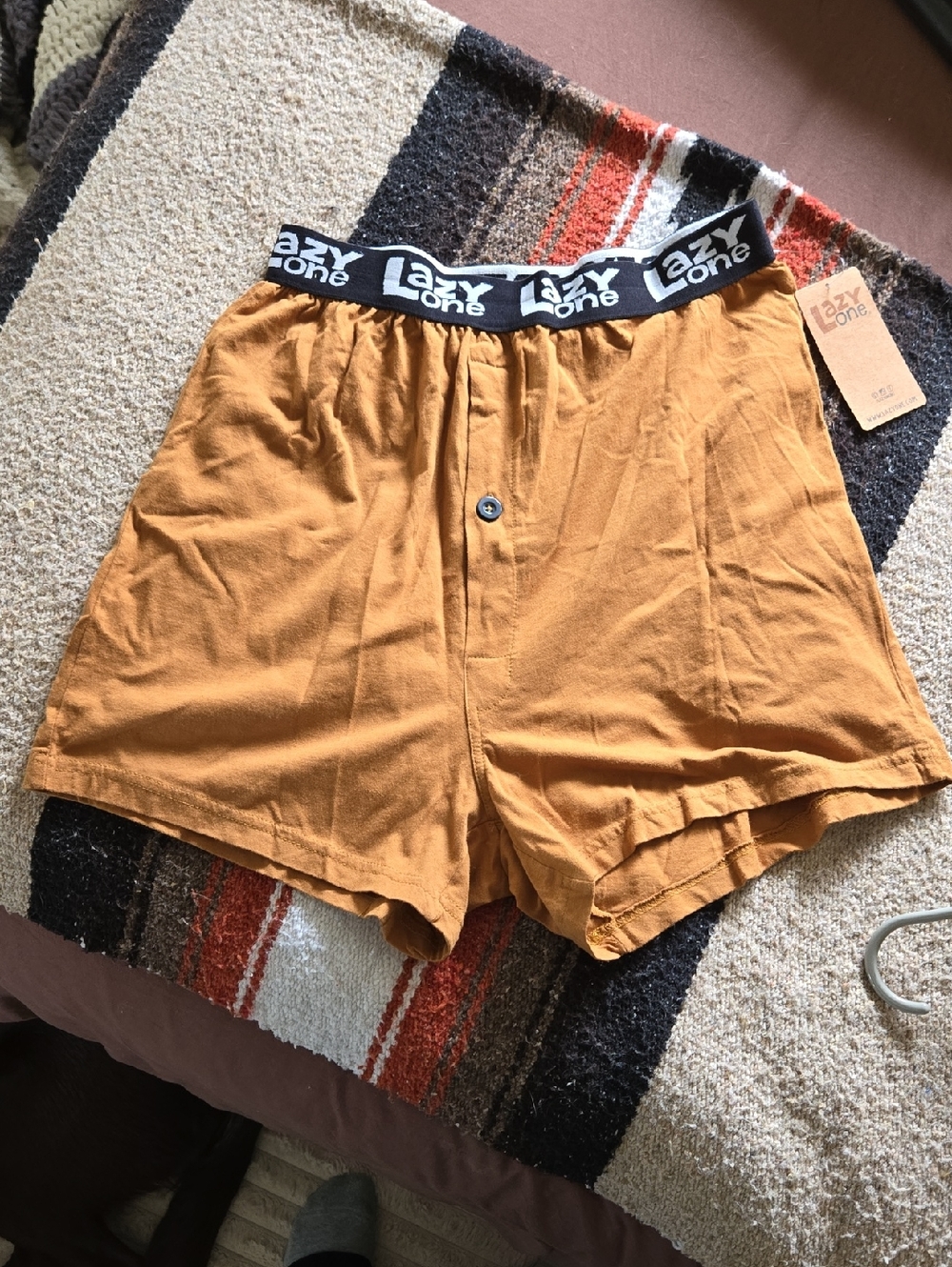 Lazy One Black-Waistband Mustard Brown Boxer Shorts